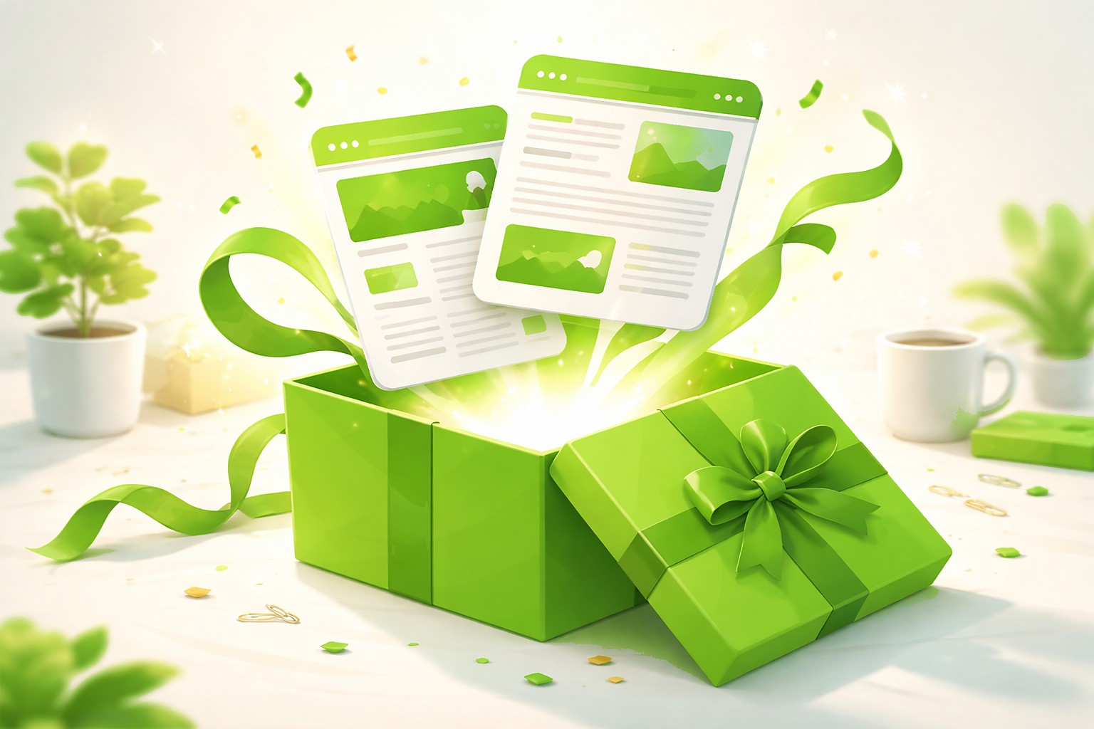 Illustration of a free sales page and blog article being prepared and published