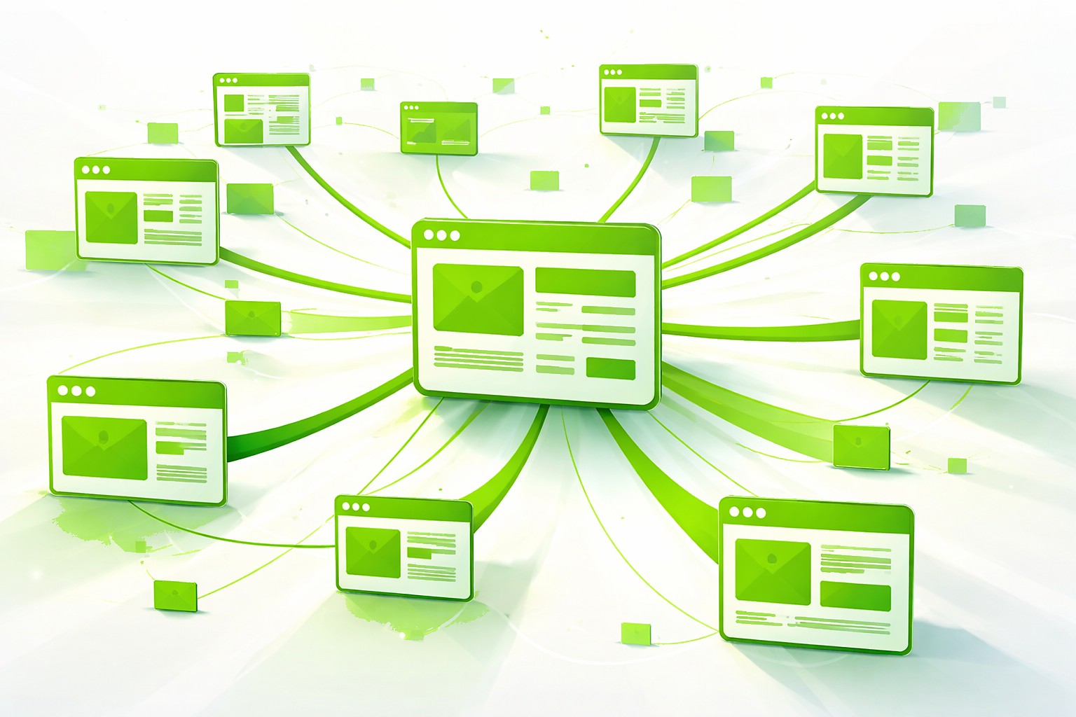 Illustration of a network of topical blogs, each on its own domain