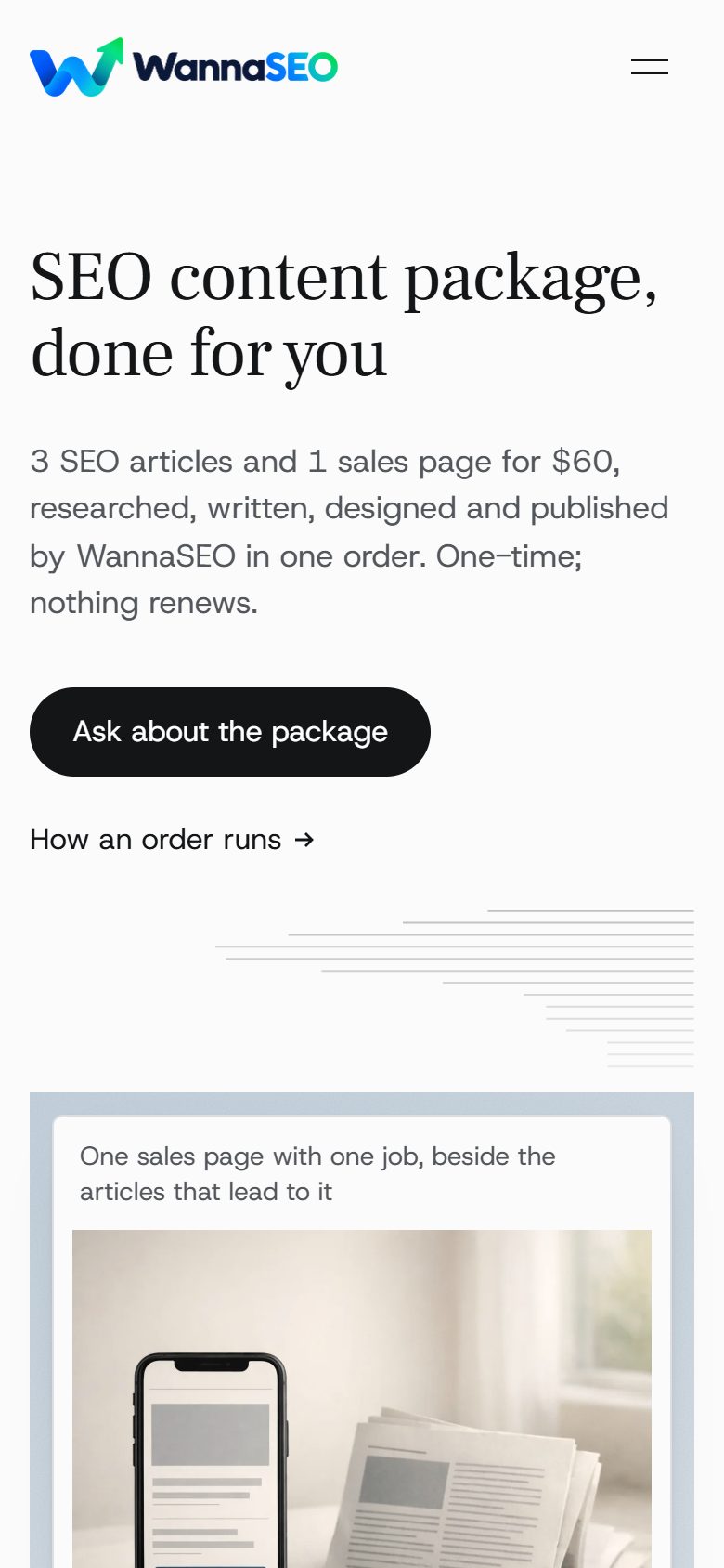 The same sales page on a phone