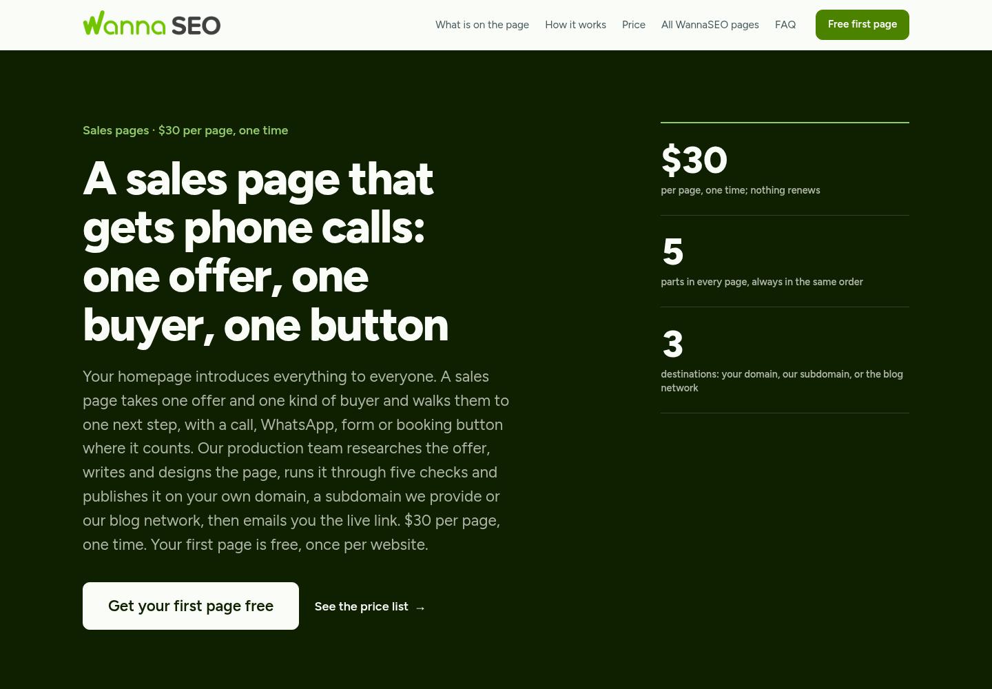 A sales page that turns a search into a call, a page we published on wannaseo.rocketmaxx.com