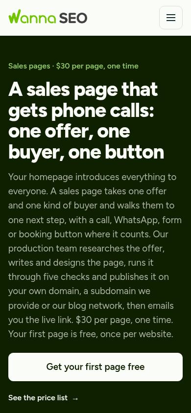 A sales page that turns a search into a call